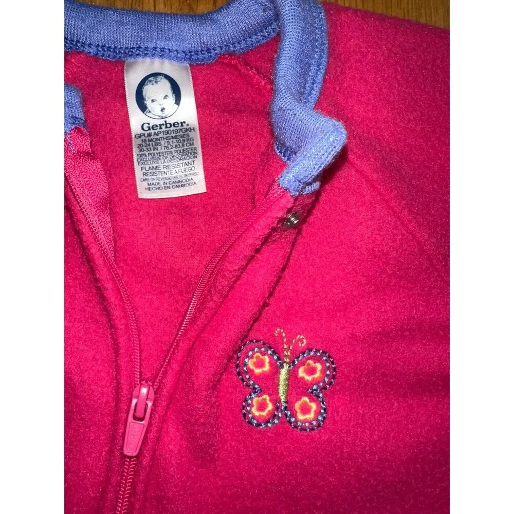 Vintage Style Gerber Baby Fleece Footed One Piece Pajamas, 18m,‎ Pink & Purple